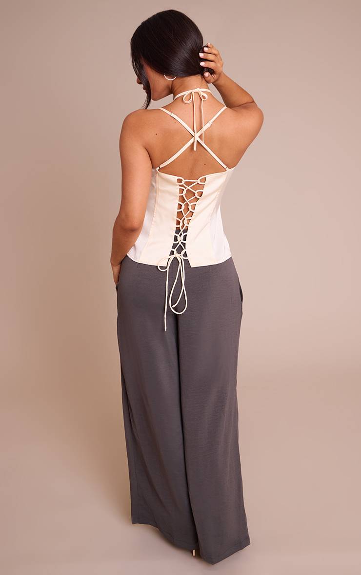 Charbon Pantalon Large À Double Pli En Tissu Fluide Petite