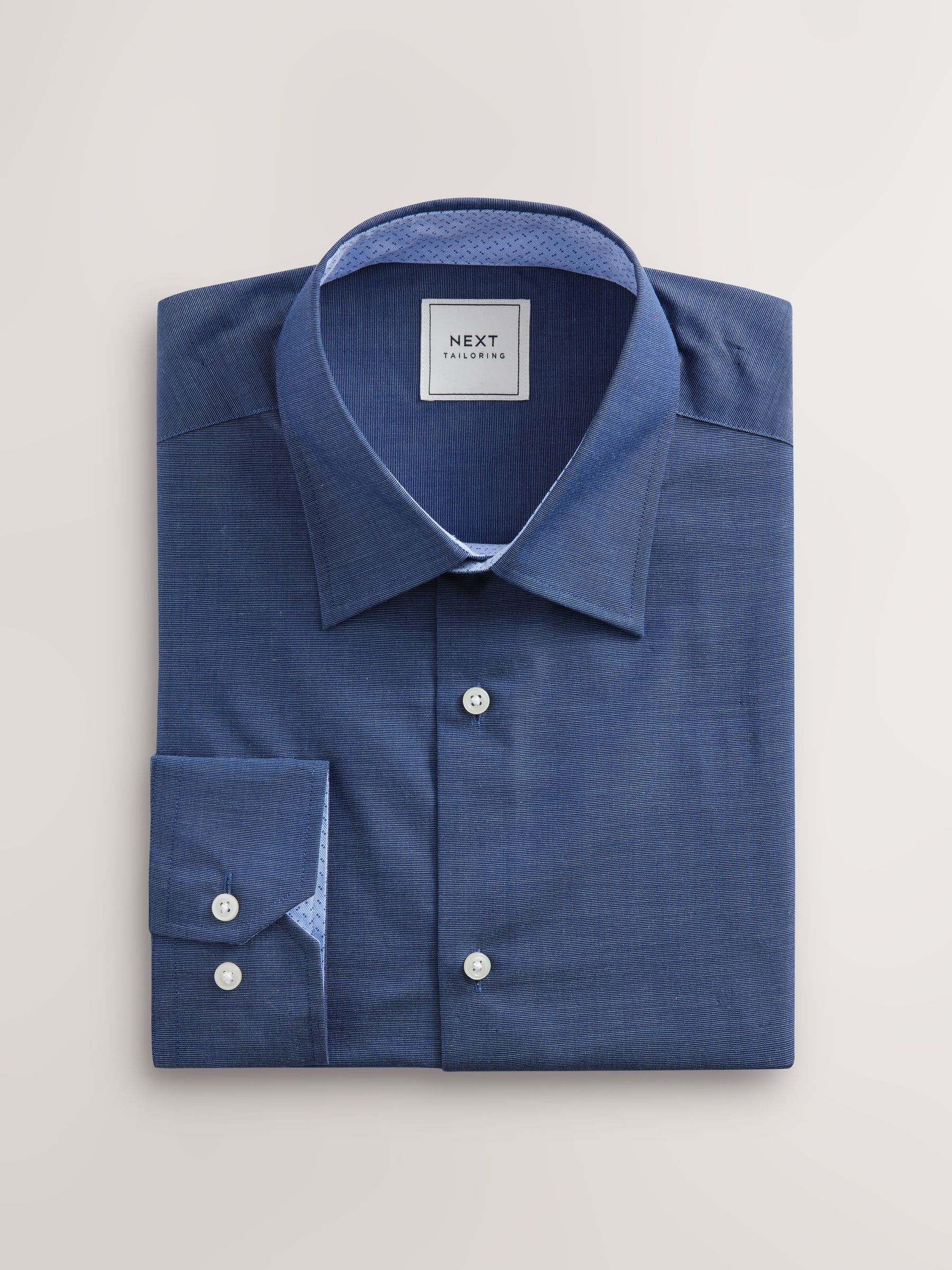 Indigo Blauw/Denim Blauw Stip/Wit Geometrisch Motief - Normale Pasvorm - Strijkvrije slimme overhemden met enkele manchet 3 pak