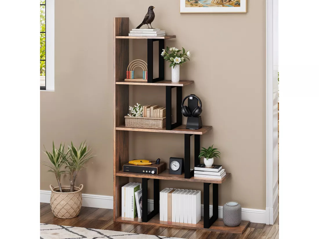 YITAHOME Bibliothèque à 5 étagères, en forme de L, étagère de rangement polyvalente, noir