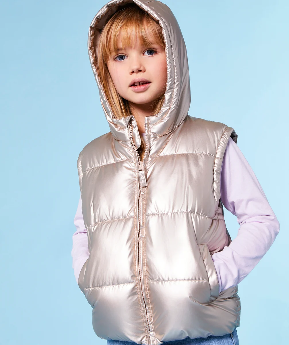 DOUDOUNE SANS MANCHES FILLE EN REMBOURRAGE RECYCLÉ COULEUR ROSE DORÉE