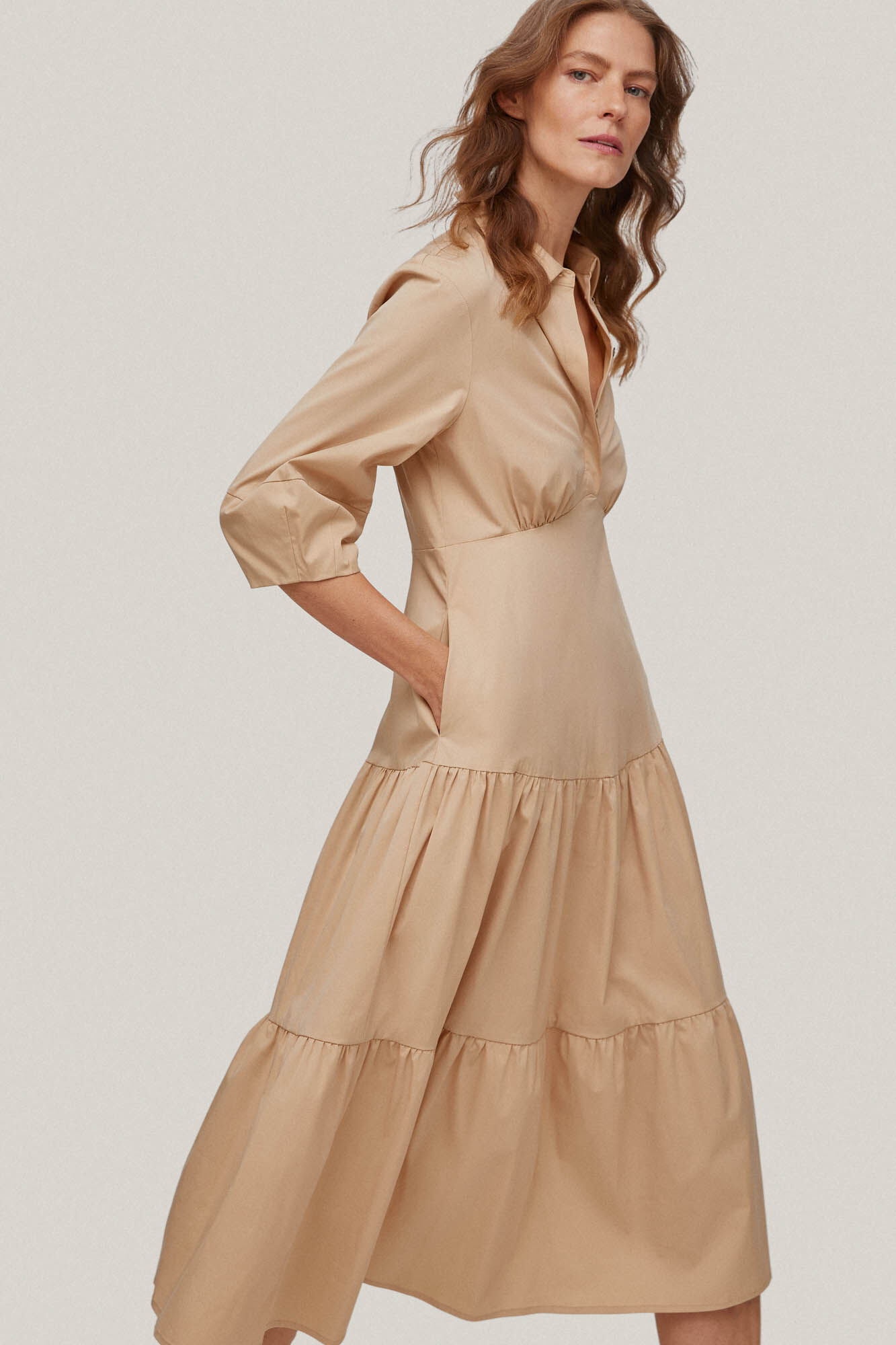 Vestido camisa de algodão - Bege