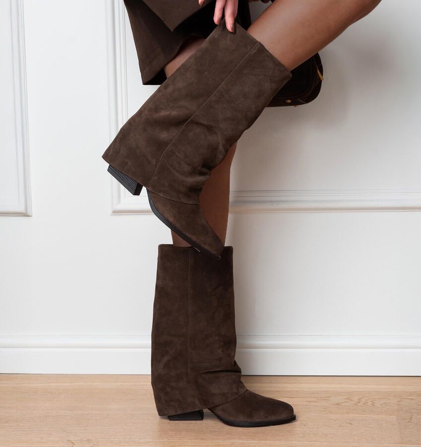 Haboob Celeste suède cowboylaarzen met flap donkerbruin