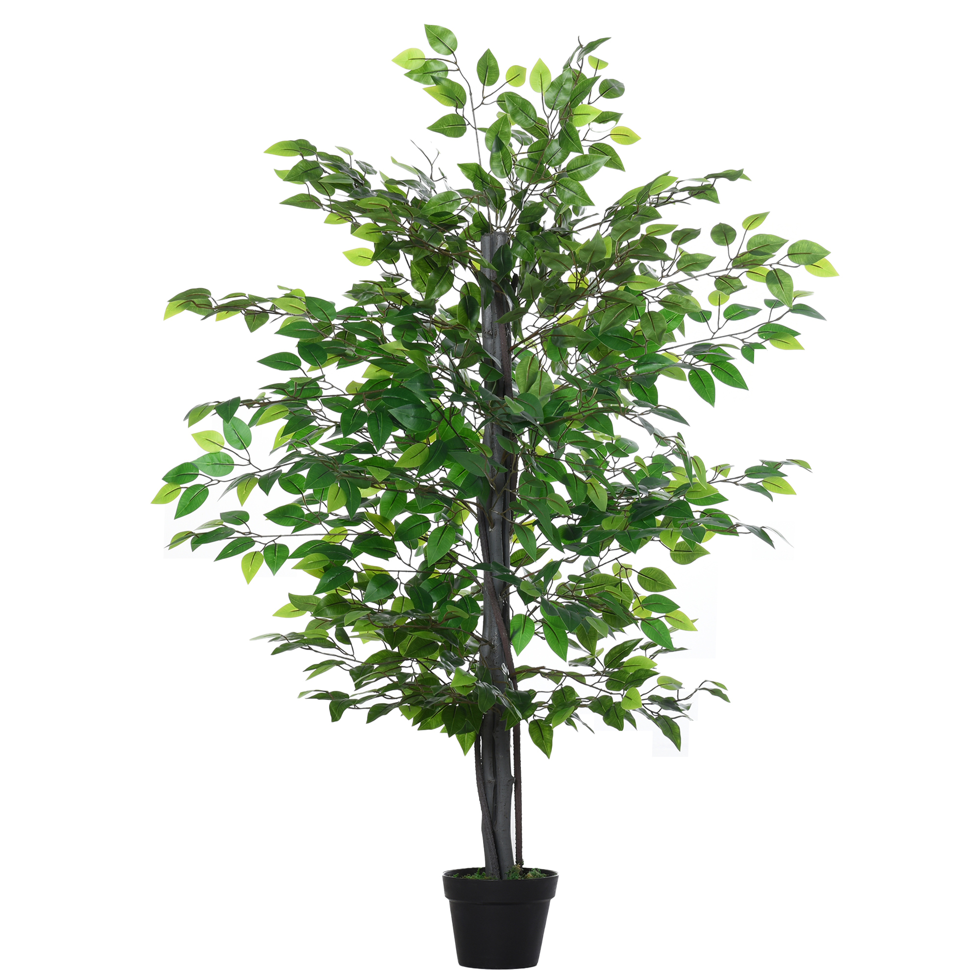 Árvore artificial de Ficus Outsunny, 145 cm de altura, 756 folhas com vaso para decoração de interiores e exteriores, verde.