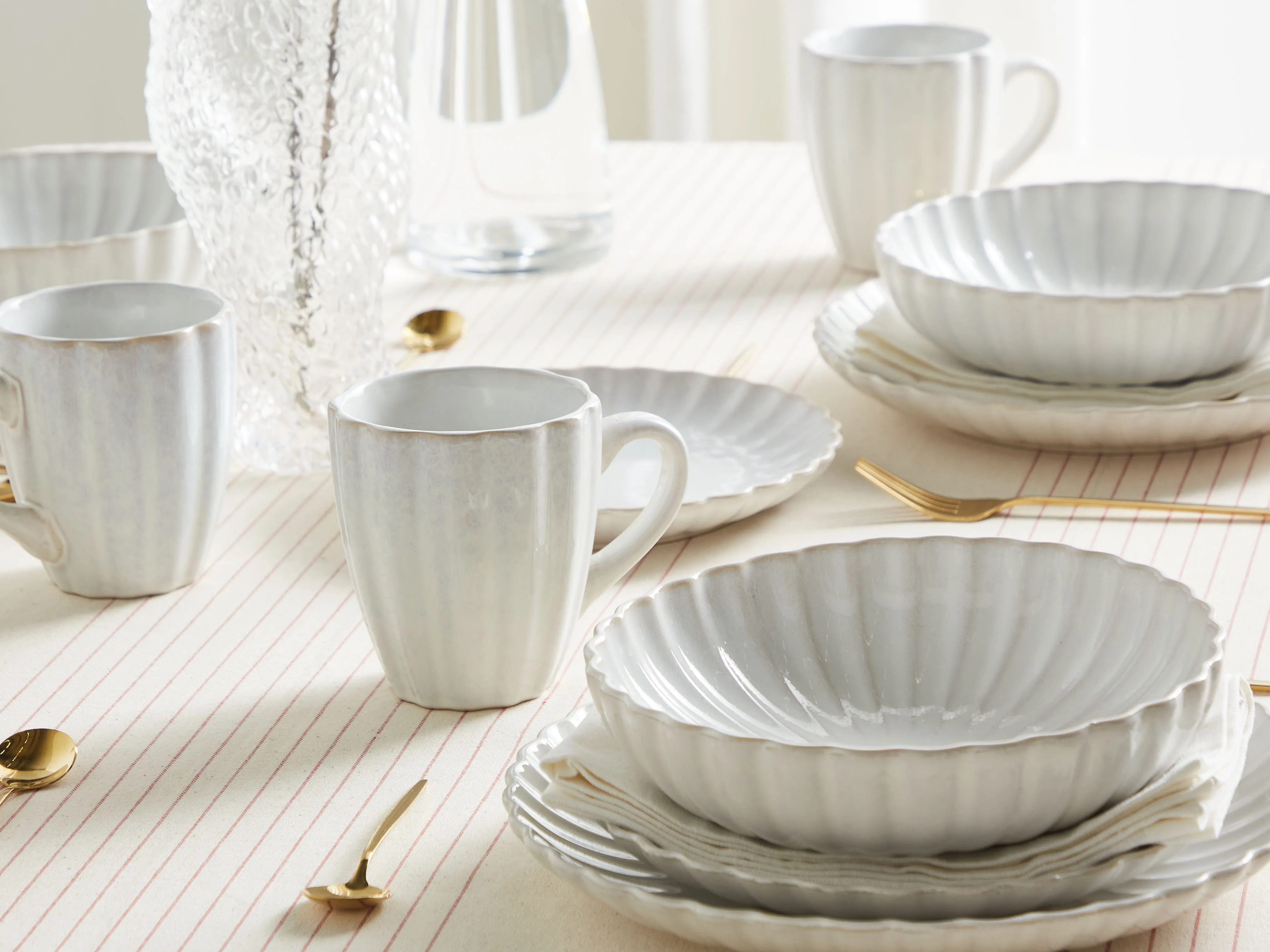 Set van 4 dinerborden NETTLE Steengoed Wit