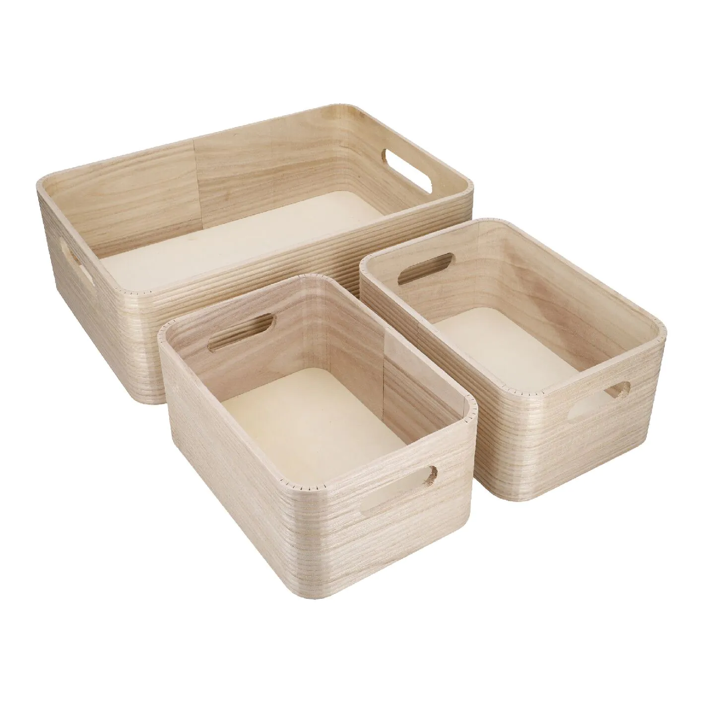 3er Set Kiste, geriffelt/natur