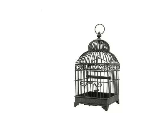 Cage à oiseaux décorative ancienne métal gris 16.5x16.5x40cm