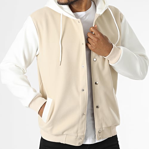 Veste Teddy Capuche Beige Blanc