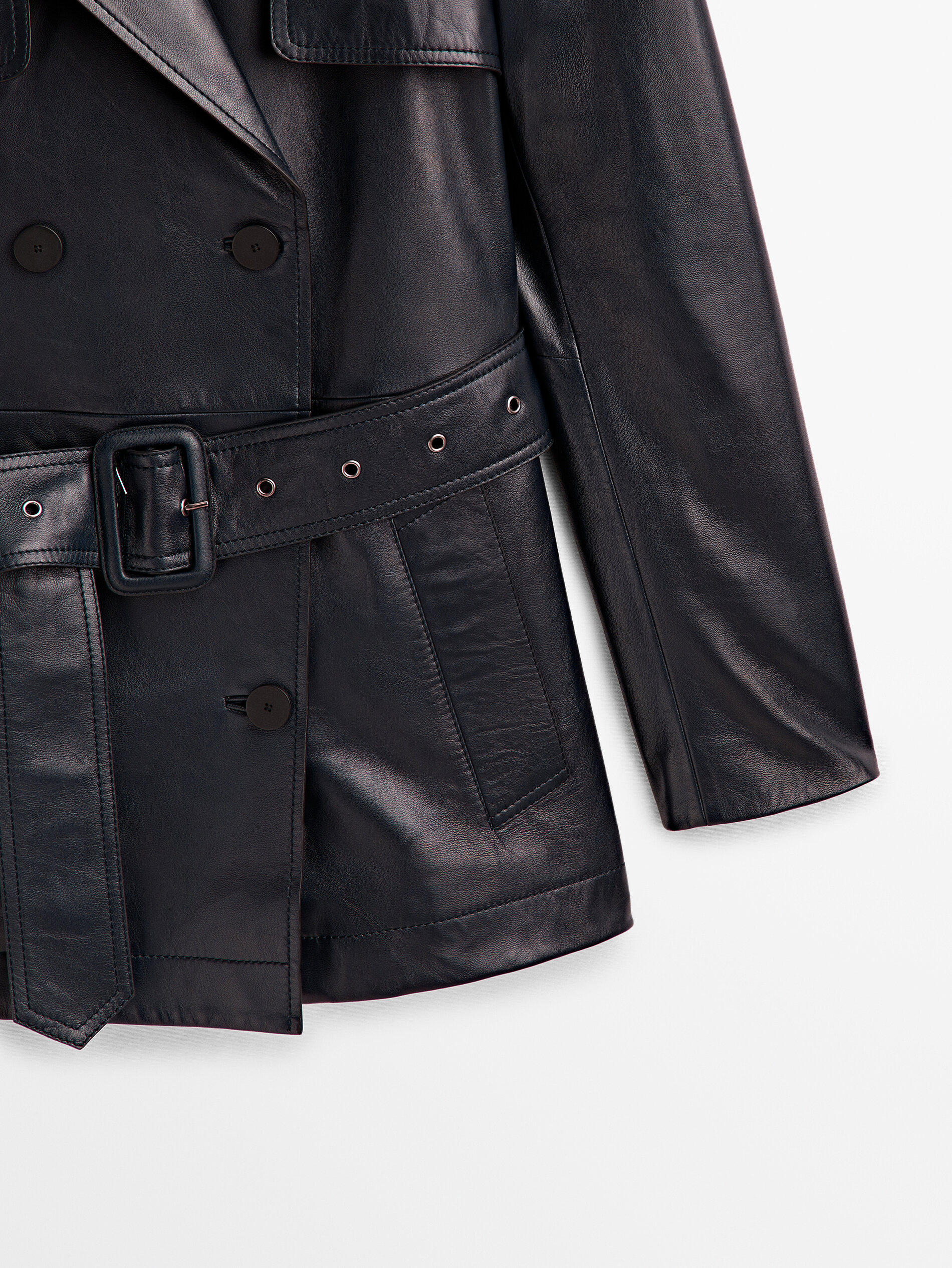 Chaqueta trench coat curto napa - AZUL MARINO