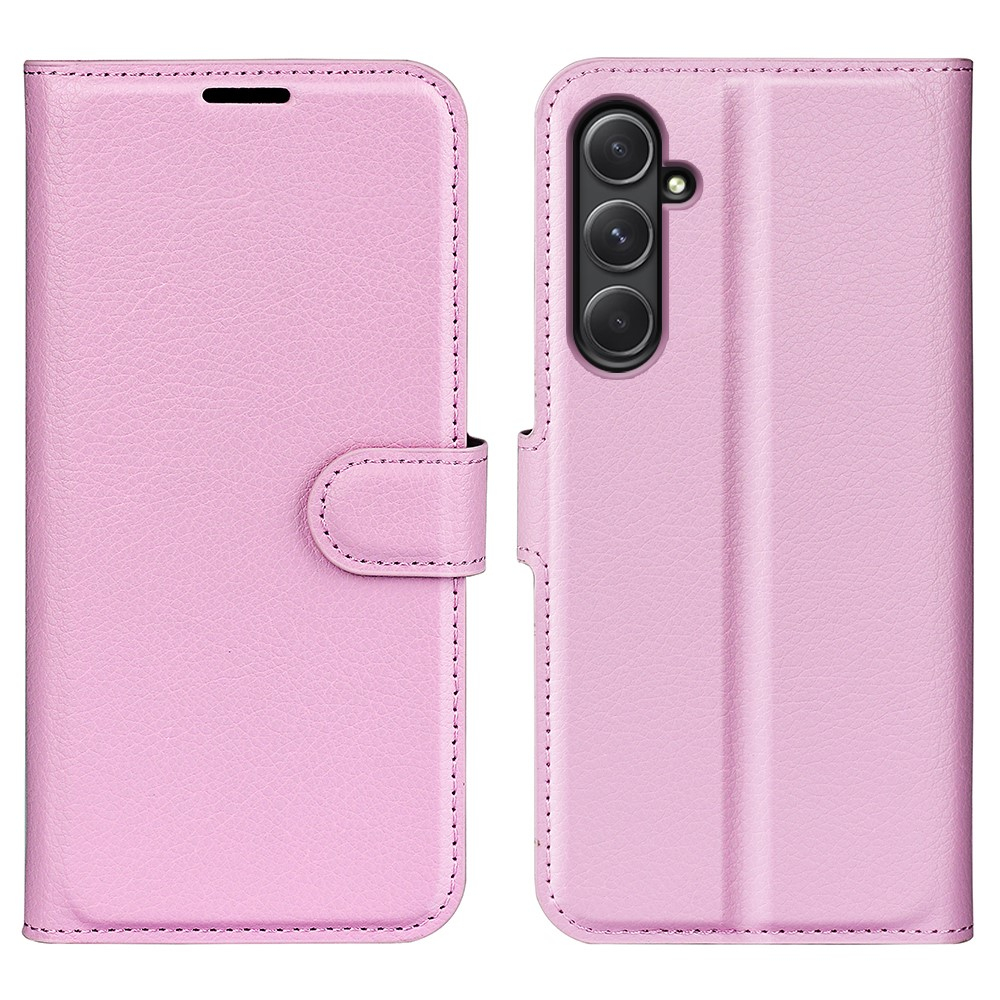 Samsung Galaxy A55 Leder Tasche Flip Cover Litchi Look - Rosa