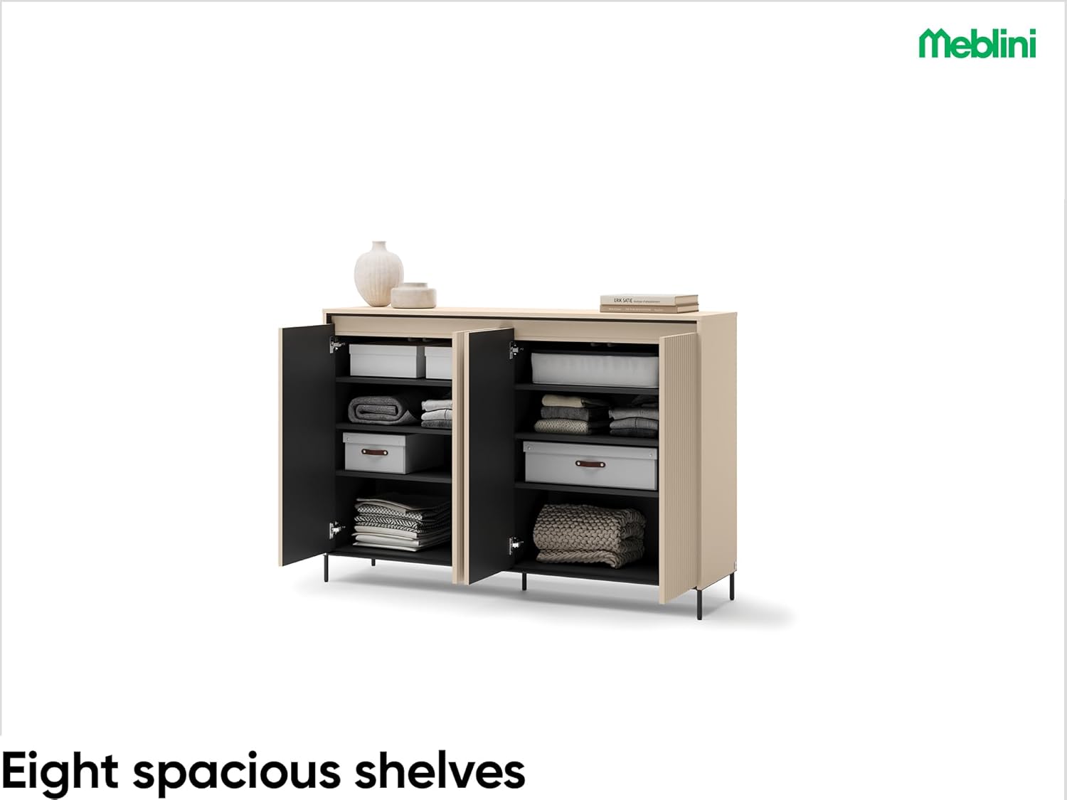 MEBLINI Garderobe Flur Möbel Set mit LED - Garderobenschrank Flur mitl Kommode - Garderobe Schrank - Flurgarderobe - Flurschrank hoch - Trend - Beige/Schwarz