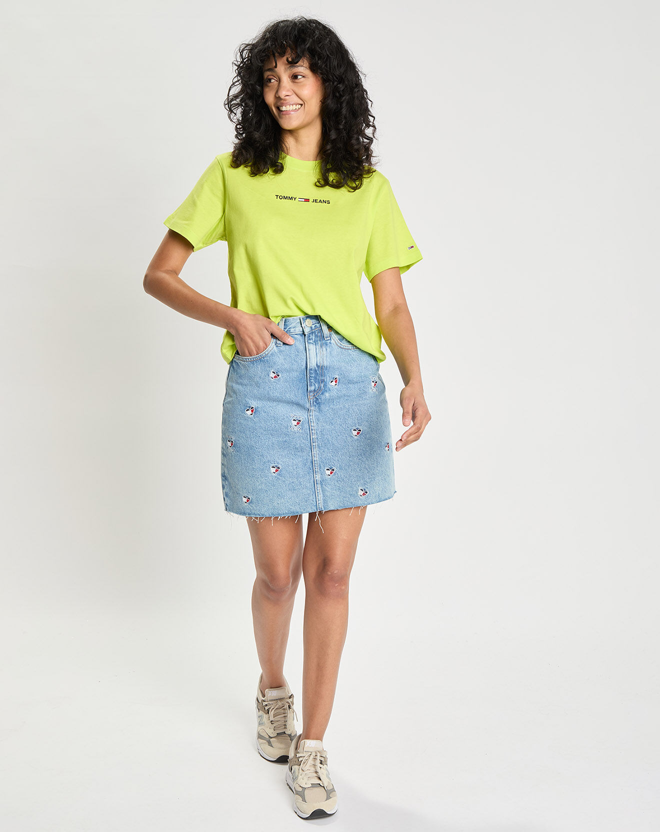 Tommy Jeans T-Shirt 100% Coton Bio Linear Logo vert fluo