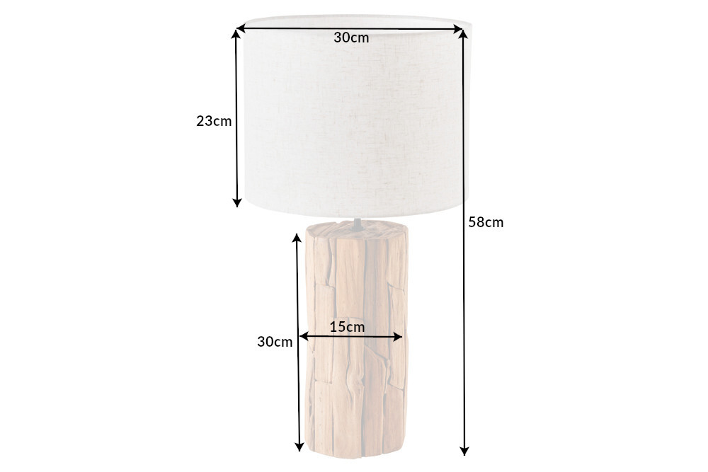 Design Tischlampe ROOTS 60cm Treibholz Leinenschirm beige handmade