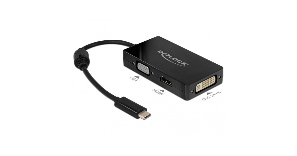 DeLOCKUSB-C > VGA / HDMI / DVI / DisplayPort adapter  (Zwart, 0,13 meter)