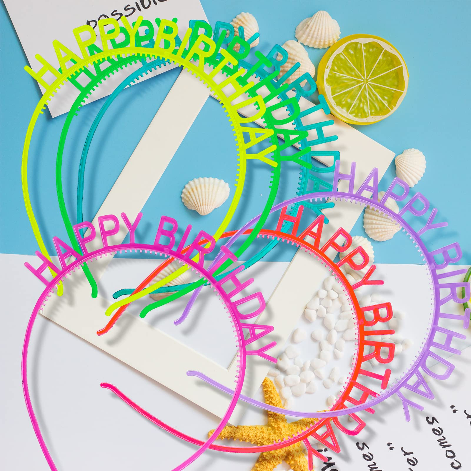 (12er Set) Neon Geburtstags Party Haarreif Glow in the Dark Kostüm Zubehör - Happy Birthday