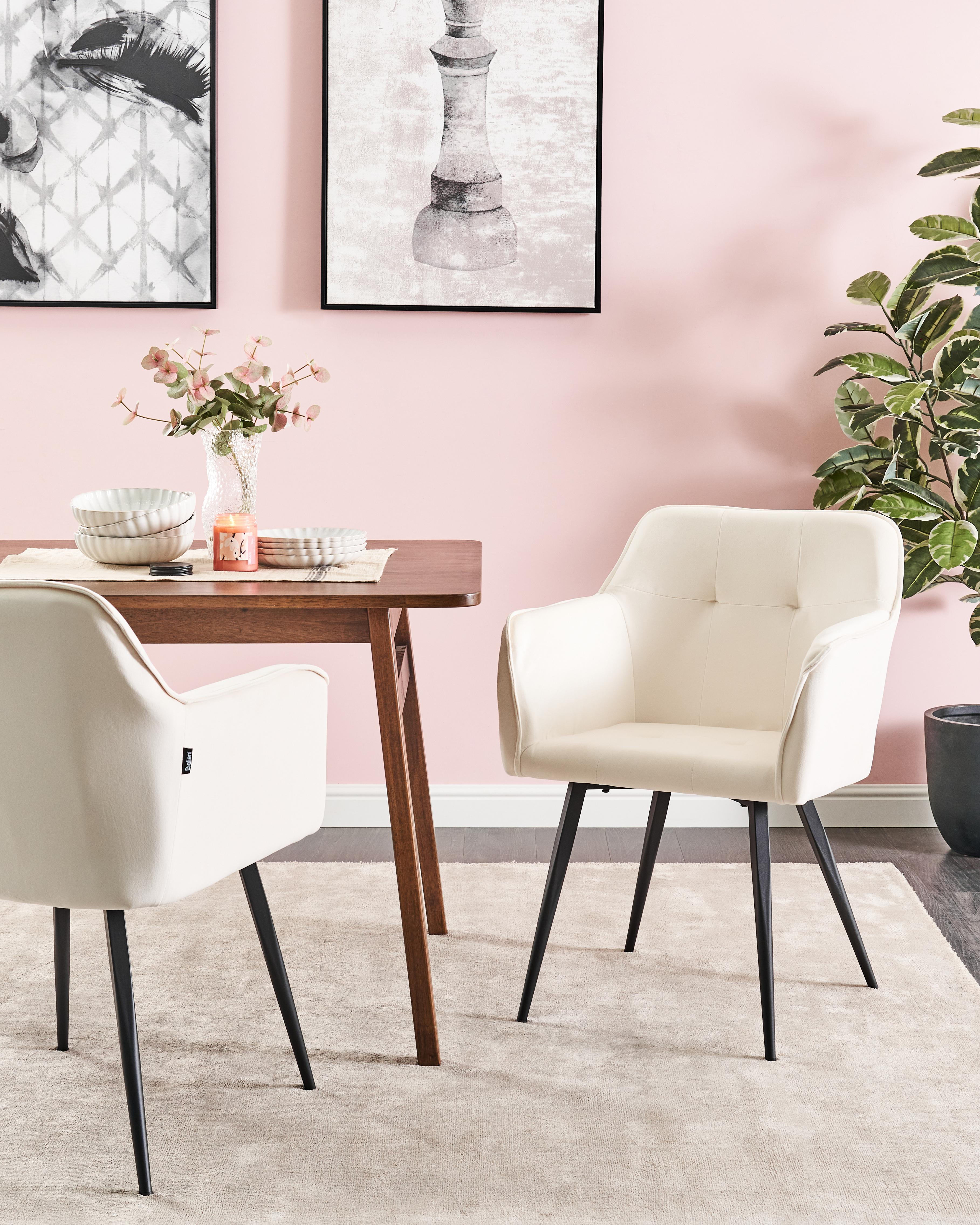 Set van 2 eetkamerstoelen JASMIN Fluweel Lichtbeige