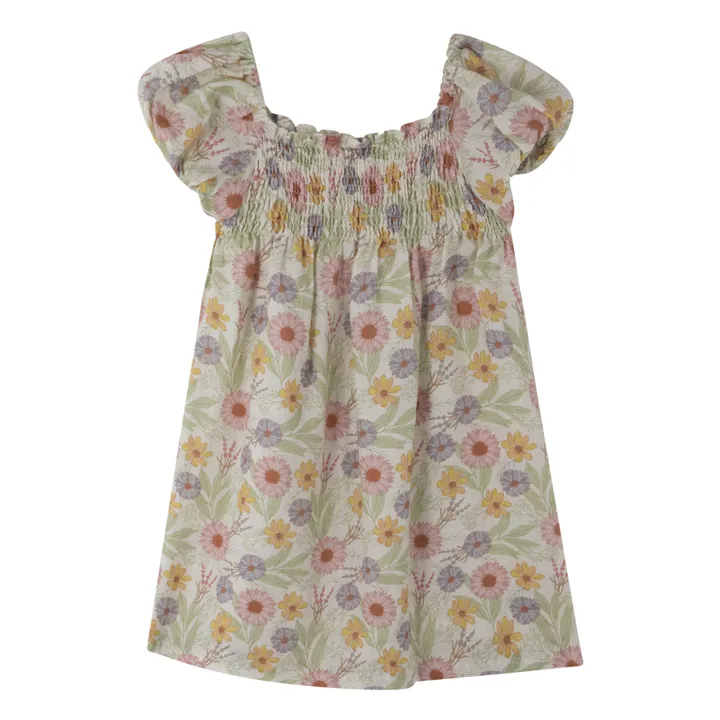 Babe & Tess Robe Smockée Fleurie Luna | Blanc cassé