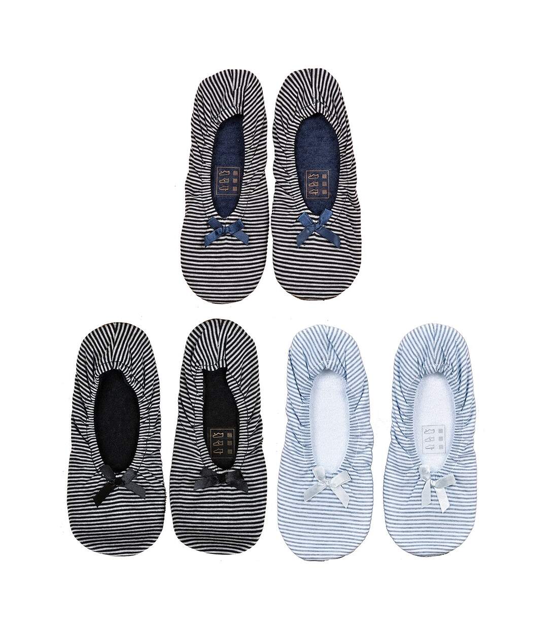 Pantoufles femme INFINITIF Chaussons ballerines Ballerines Rayures Pack de 3 Paires