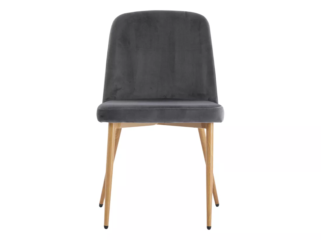 Lot de 2 chaises en velours et métal effet bois - Gris - MINAGRI