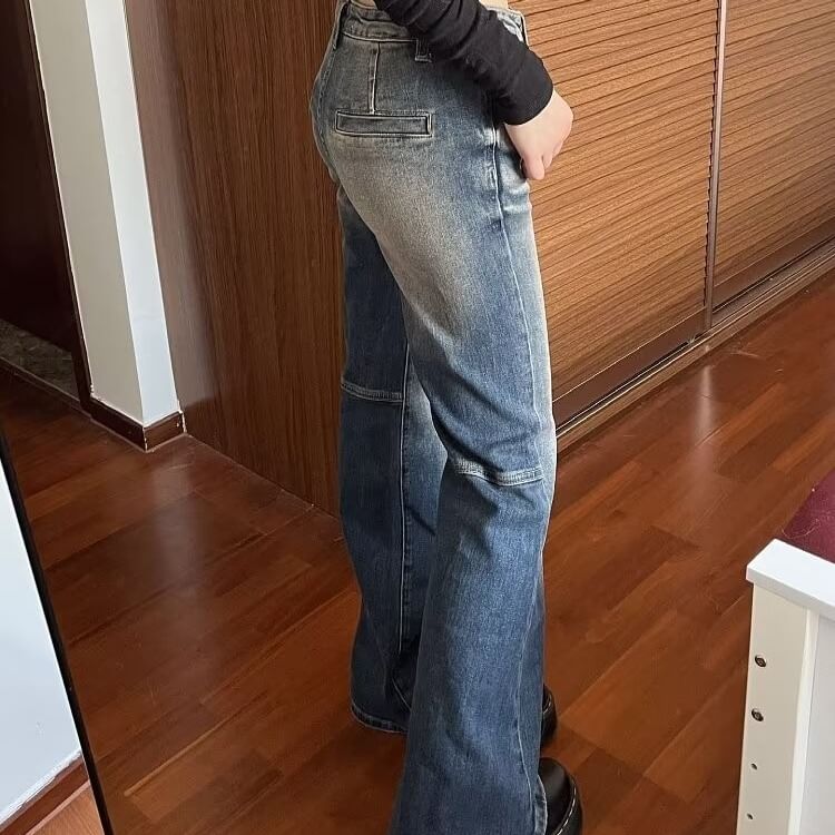 Rosesand - Low Waist Washed Ripped Slim-Fit Boot-Cut Jeans