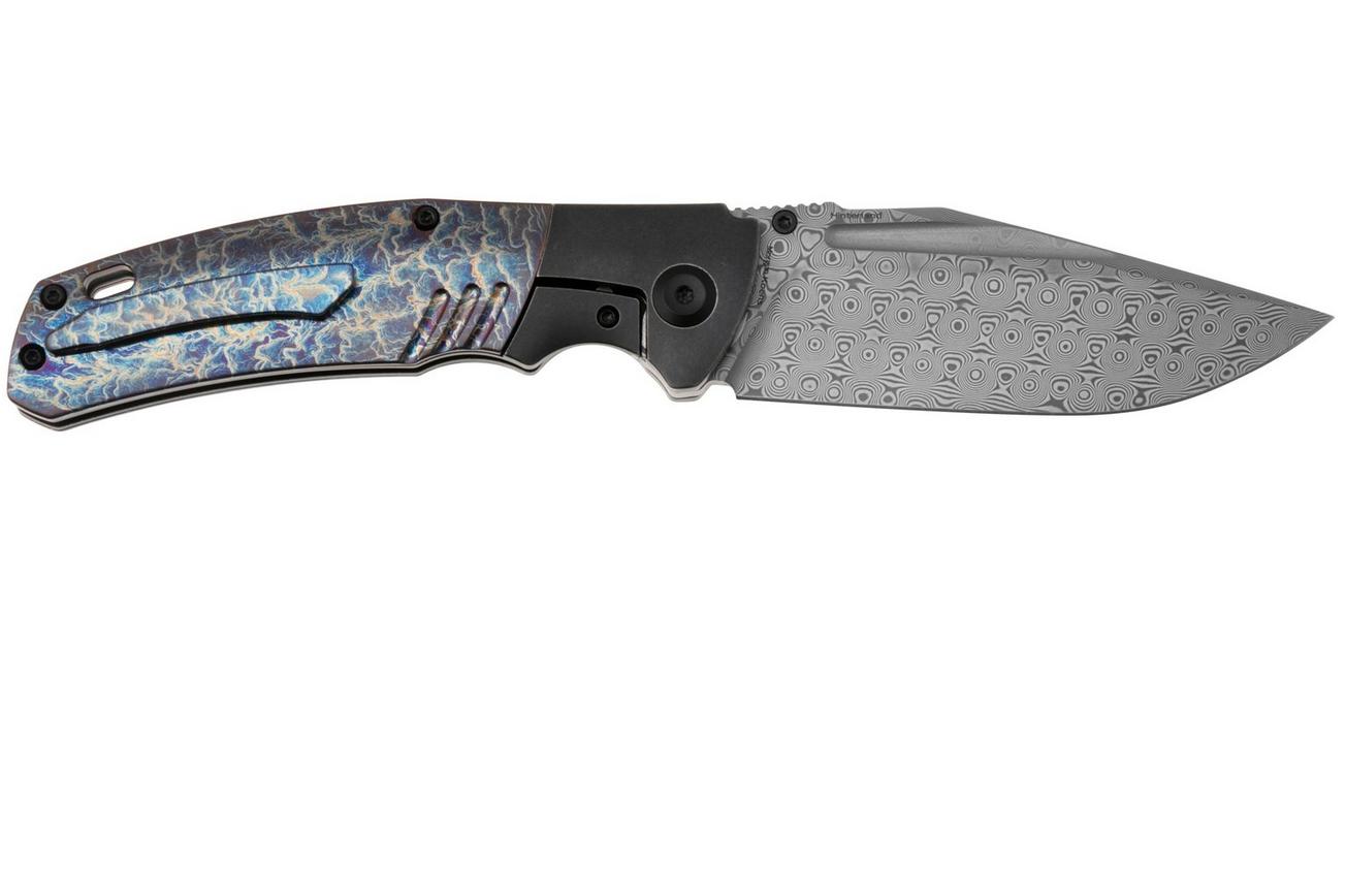 Kansept Hinterland K1057A6 Damascus, Blackwashed Titanium, Lightning Strike Titanium, zakmes, Morgan Koens design