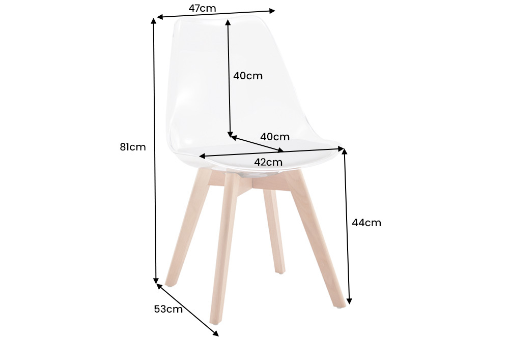 Design Stuhl SCANDINAVIA MEISTERSTÜCK transparent weiß Kunststoff Buchenholz natur