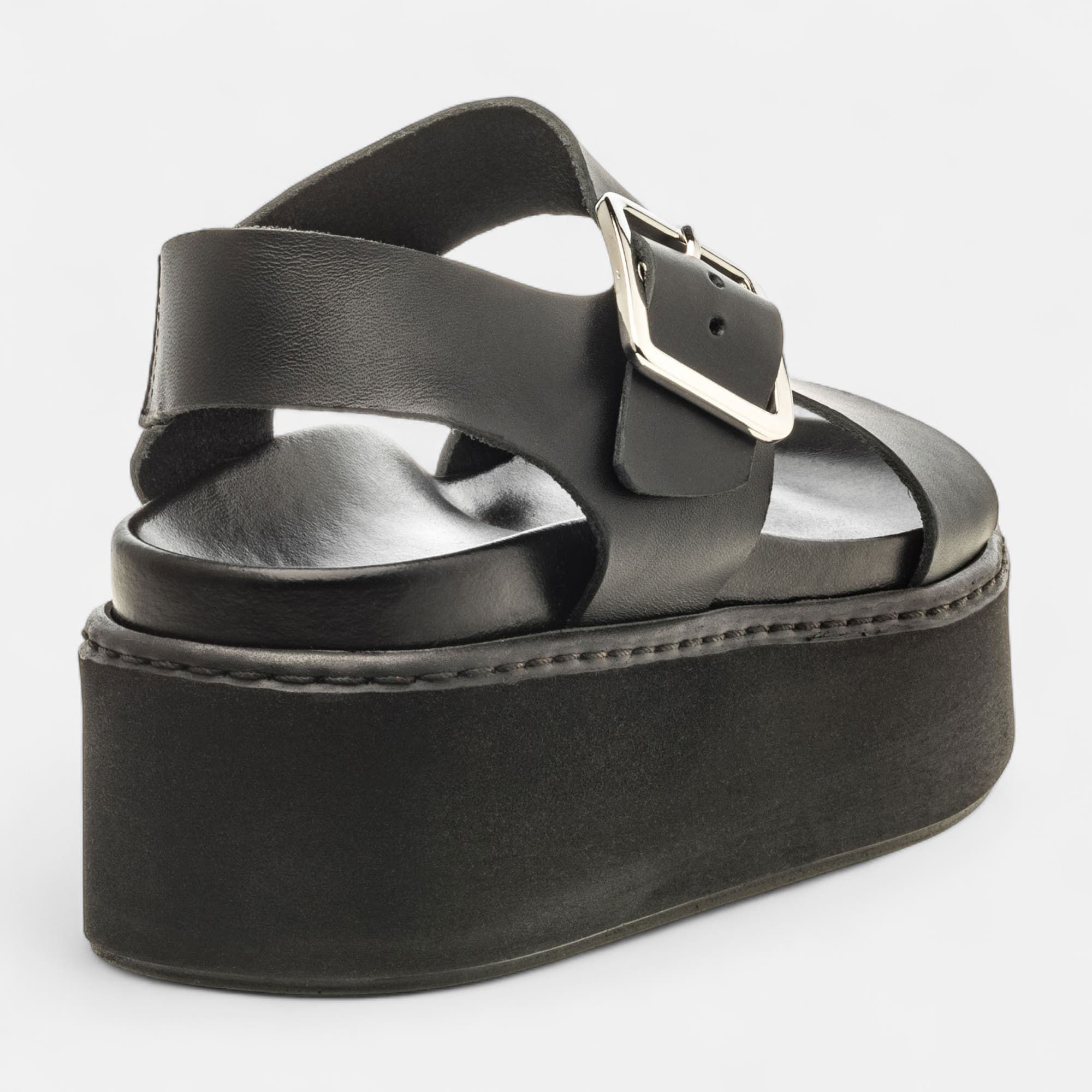 Sandales à talon compensé Femme en cuir noir
