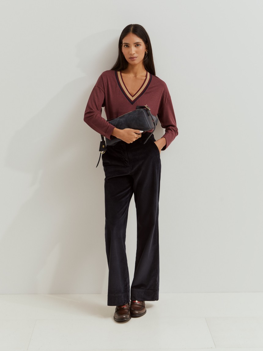 Camisola liocel e algodão decote em V