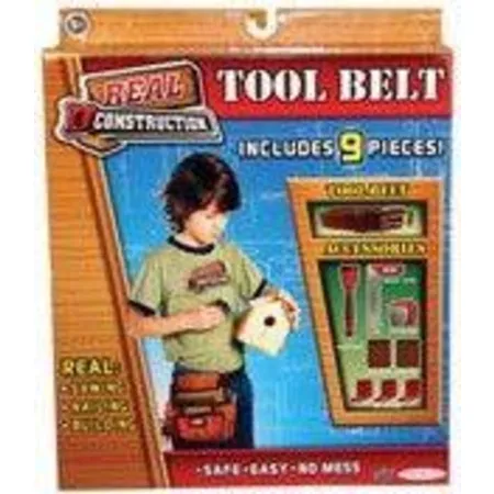 Real Construction Werkzeuggürtel Set mit Maßband, Taschenlampe, Wasserwaage und drei Werkzeughalter