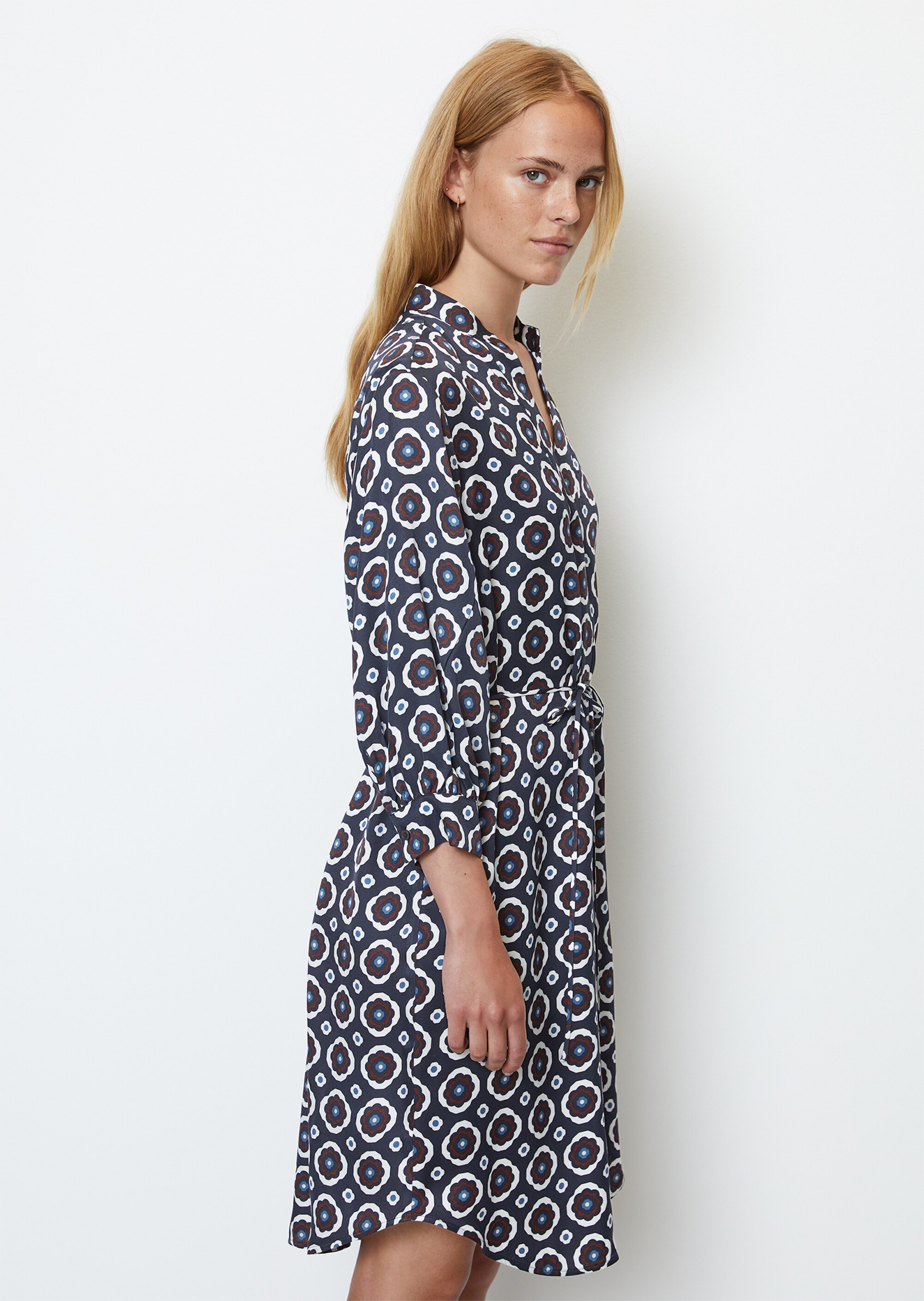 Hemdblusenkleid mit 3/4-Ärmeln relaxed aus Viskose-Twill
