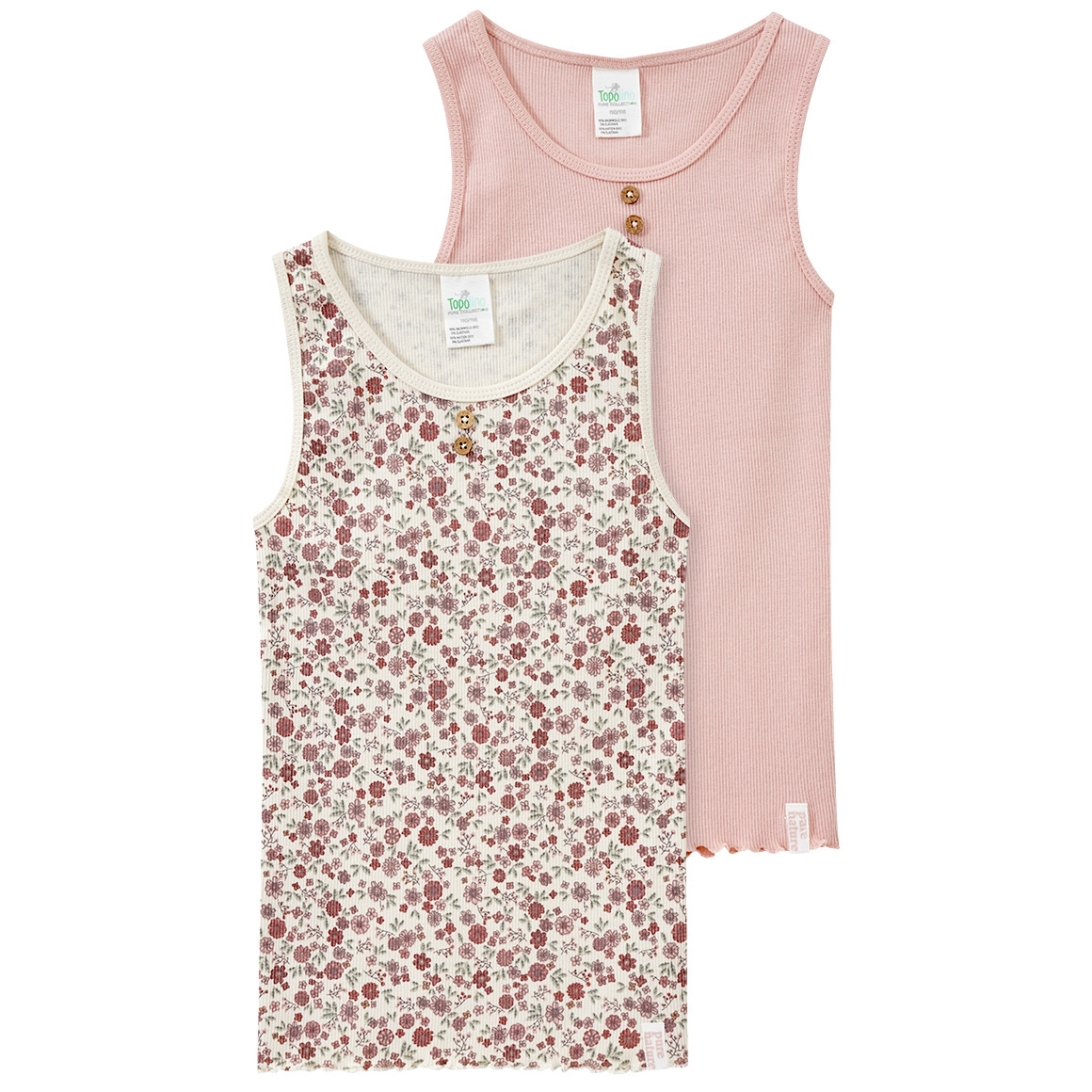 Topolino Pure Collection 2 Mädchen Unterhemden mit Rippstruktur hellbeige / hellrosa