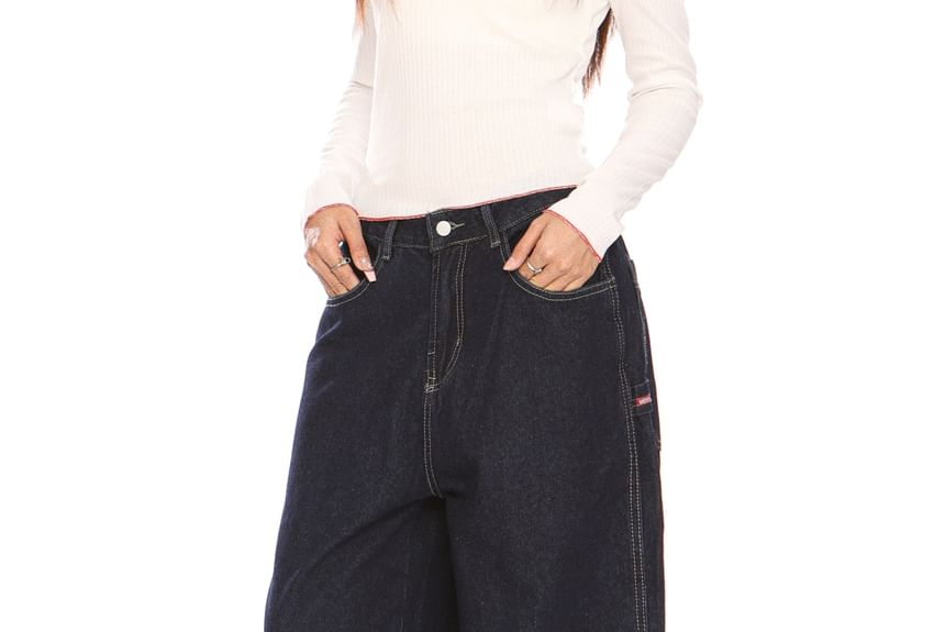 Berrytrix - Mid Rise Wide Leg Jeans