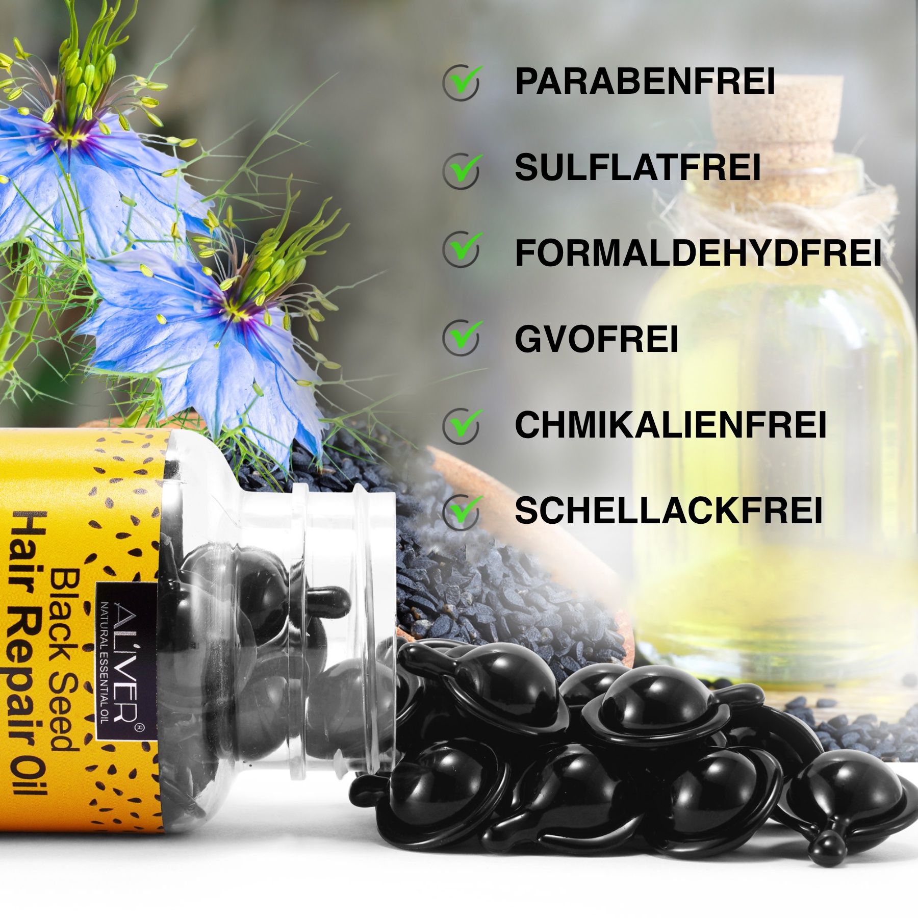 Aliver Haaröl Schwarzkümmelöl für Haarwachstum in Kapseln