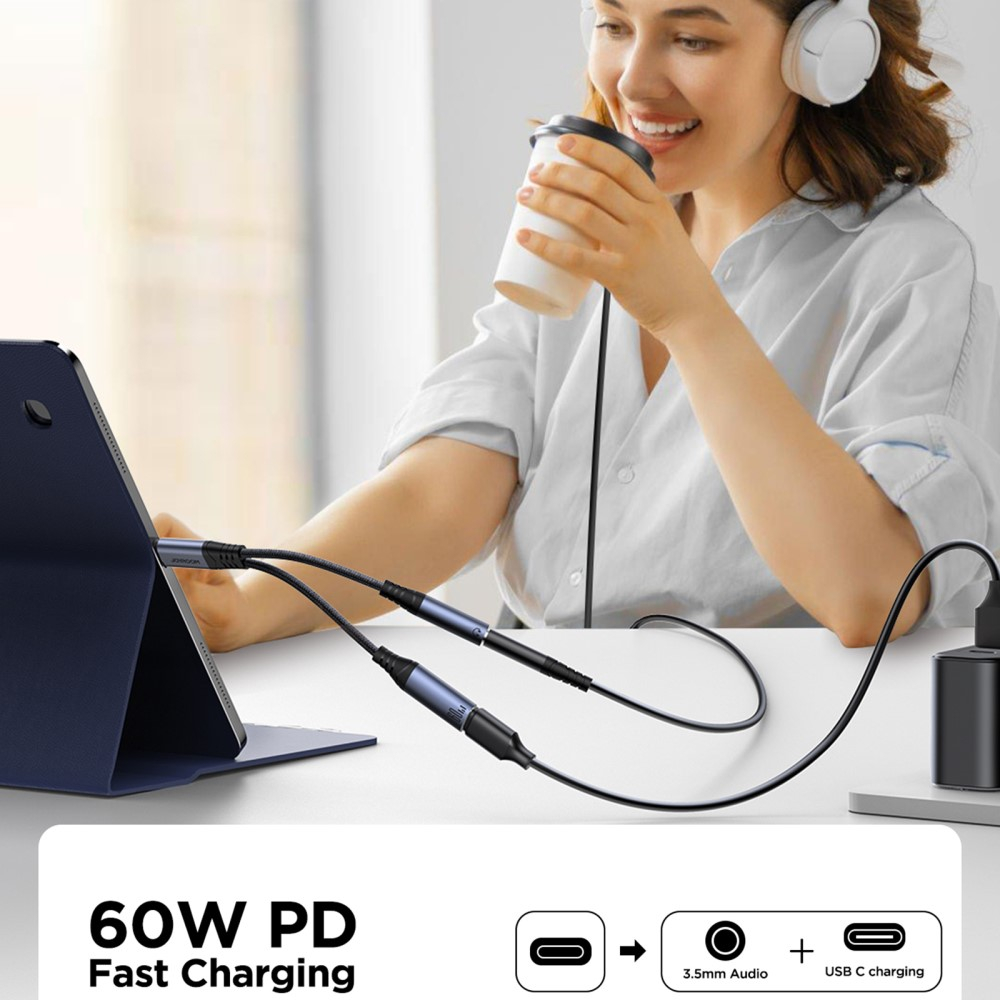 (14 cm) USB C auf 3.5 mm Audio Klinke und USB C (PD) Anschluss Adapter - Schwarz