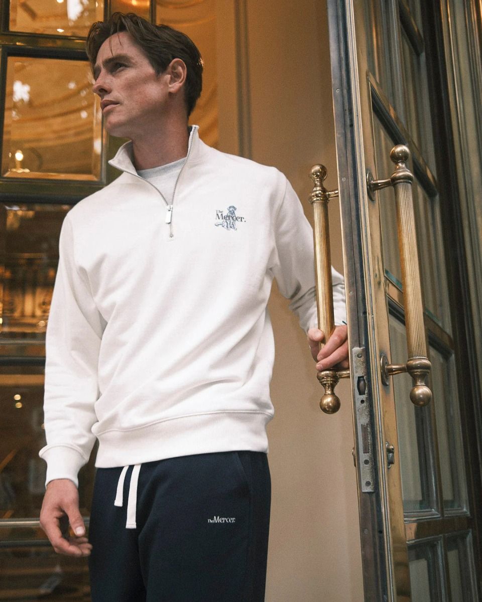 Mercer Amsterdam The Mercer Dog Quarter Zip Off White Sweater