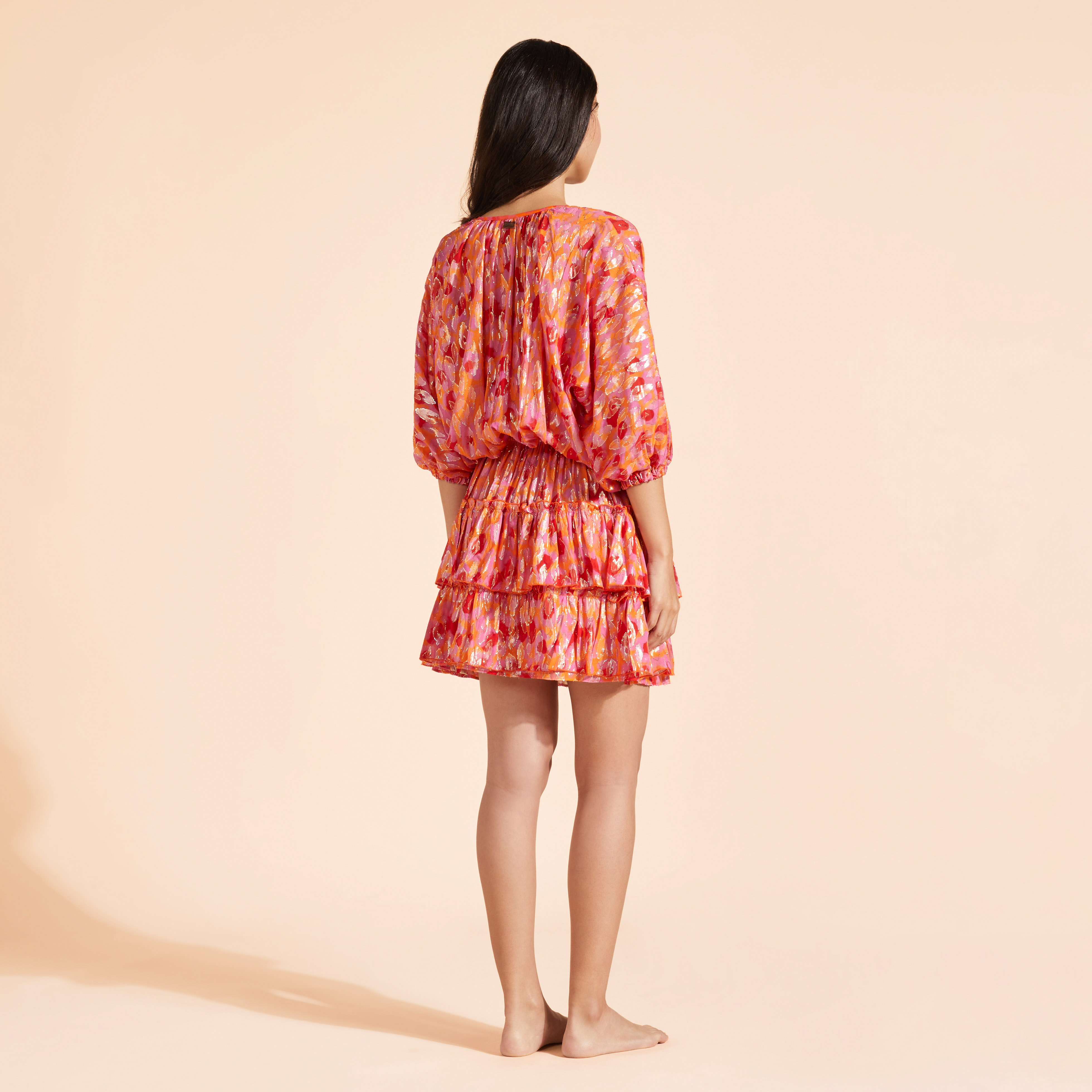 Robe Courte à Volants en Soie Femme New Leopard