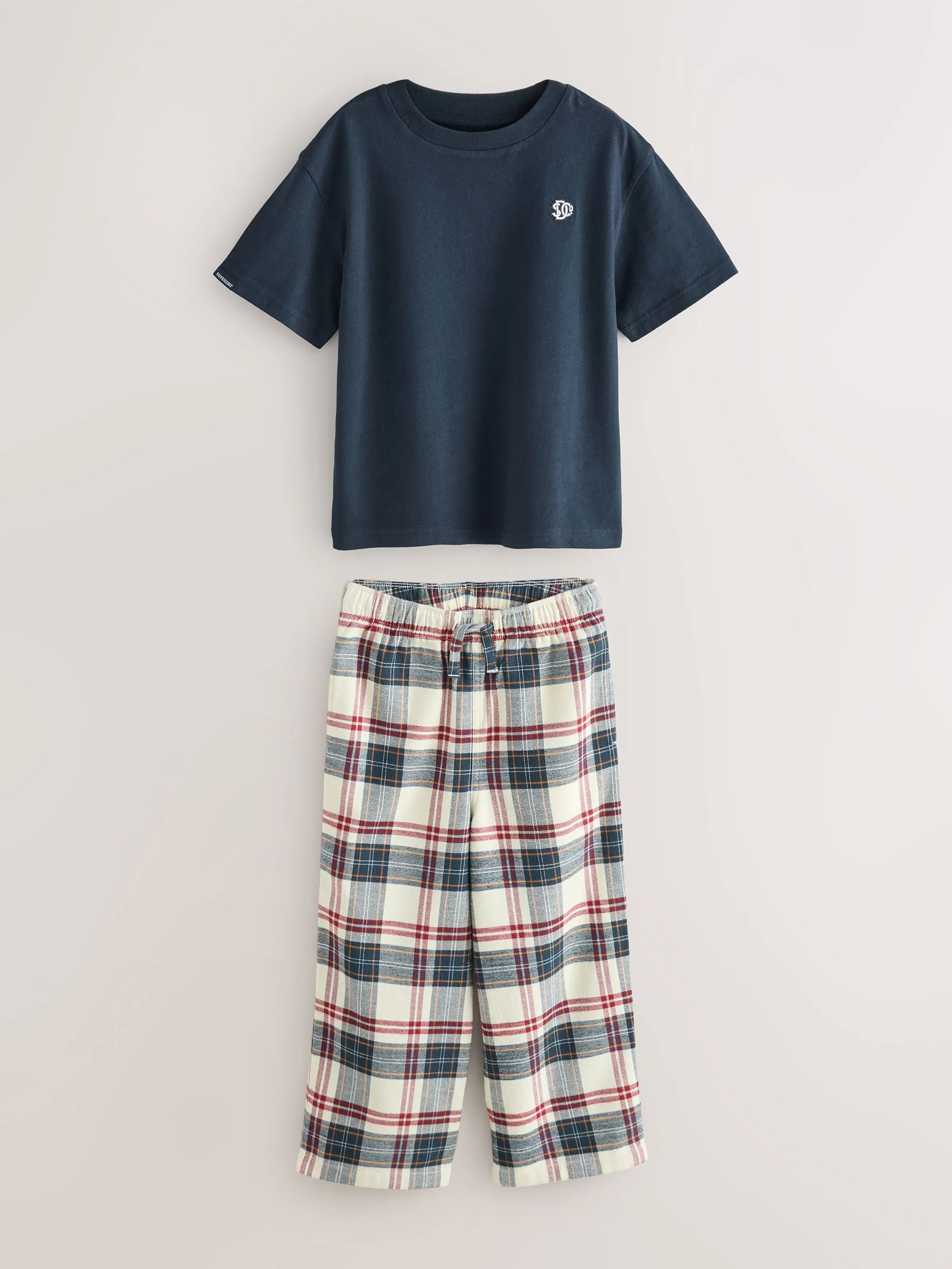 Marineblauw/wit - Superdry T-Shirt and Check Trouser Set