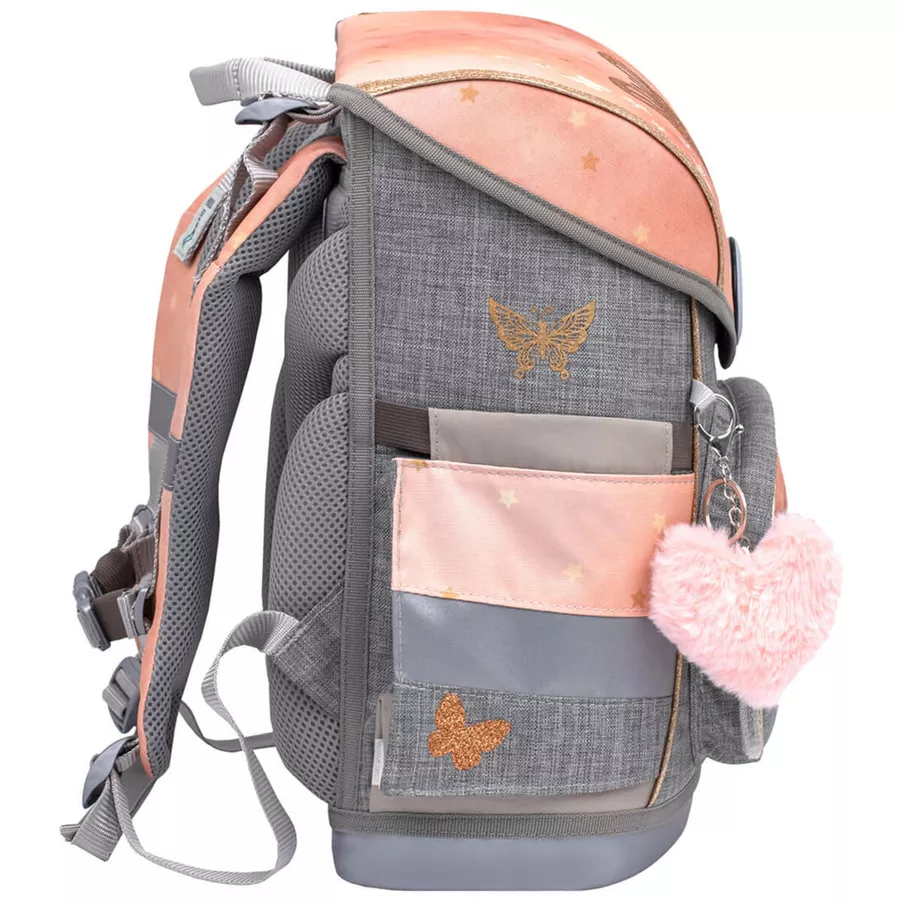 Belmil Schulranzen Compact Schulranzen Set 4-teilig mit Brustgurt Golden Butterfly