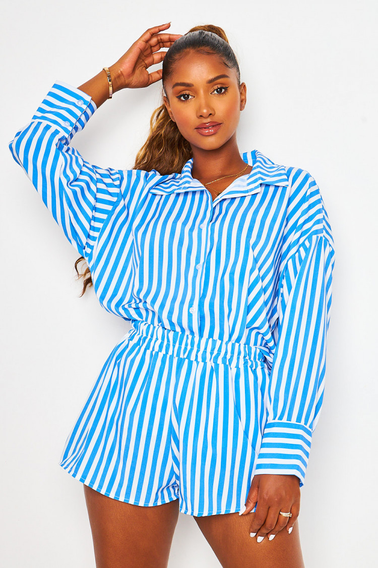 Ensemble rayé bleu/blanc chemise + short