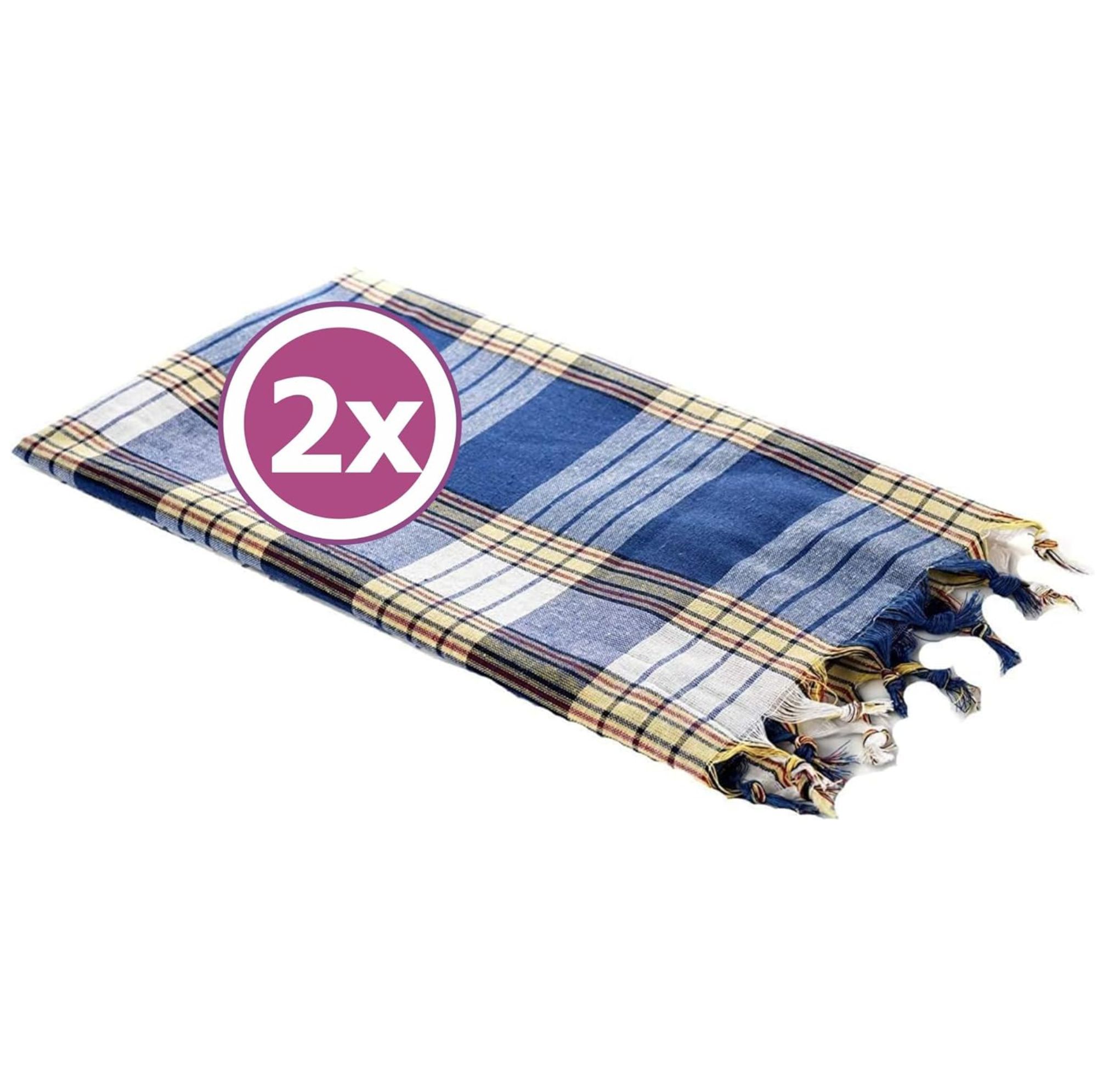 Carenesse Hamamtuch Classic  Doppelpack Karo blau, 80 x 170 cm