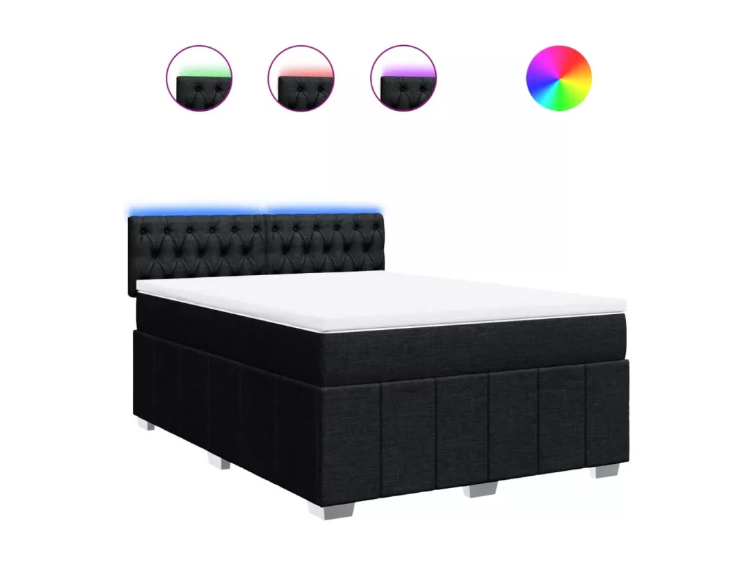 Sommier à lattes de lit avec matelas Noir 140x190 cm Tissu