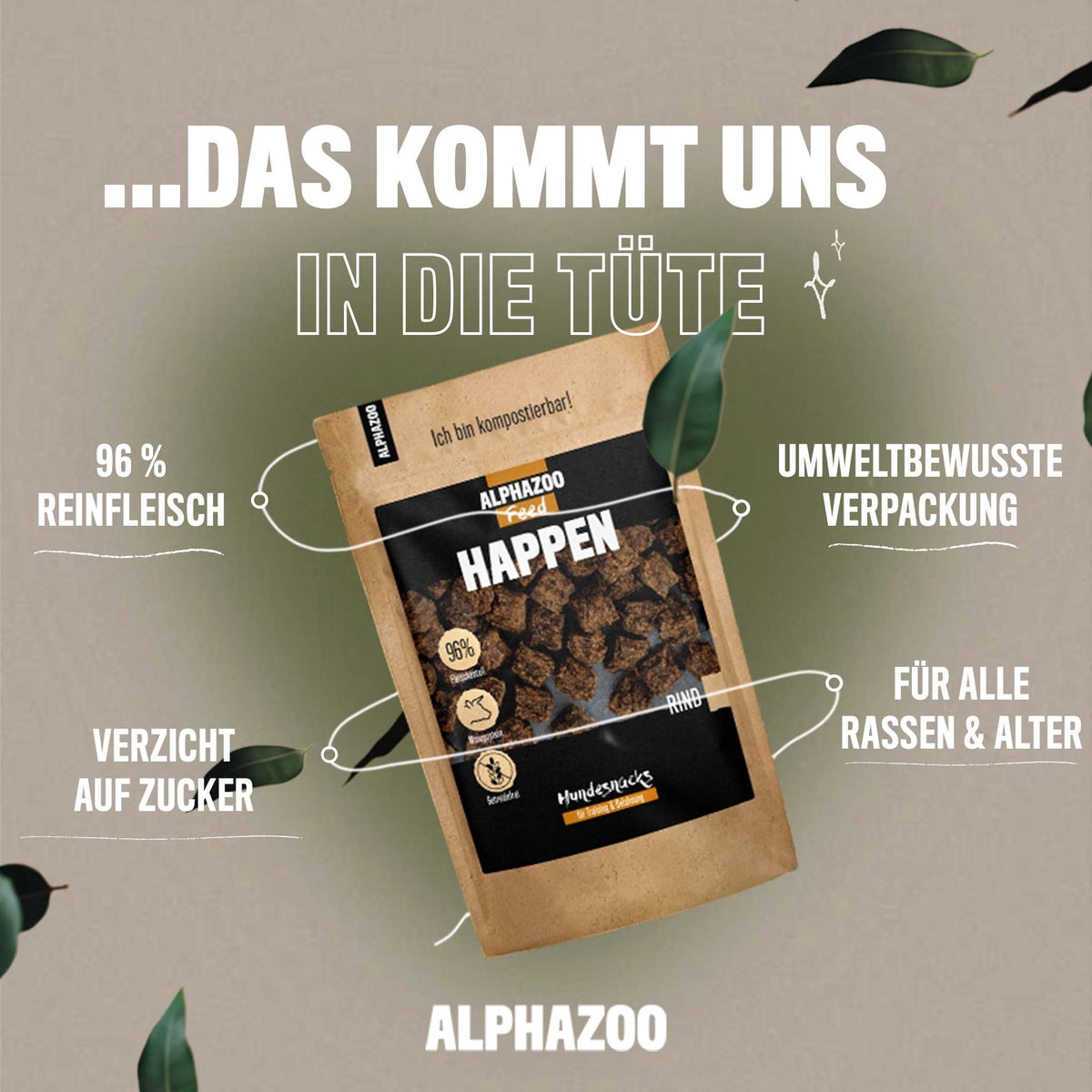 ALPHAZOO Beef Bites 200g voor honden | Grote hondensnacks | Natuurlijk en graanvrij