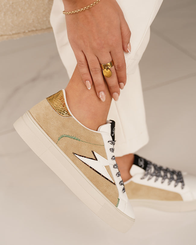 Basket femme beige éclair à lacets - Fiorella