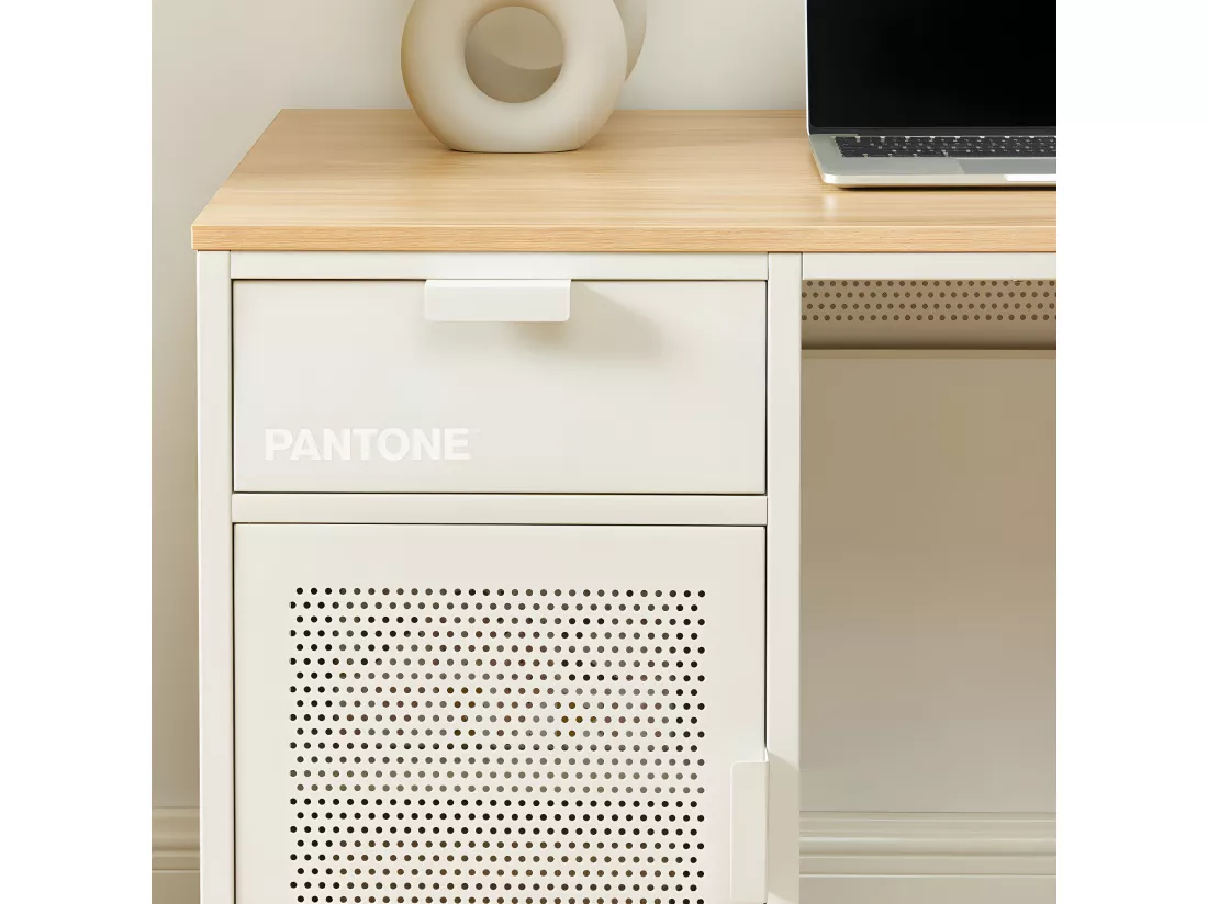 Nino - Bureau 1 porte 1 tiroir en métal PANTONE L120cm - Beige