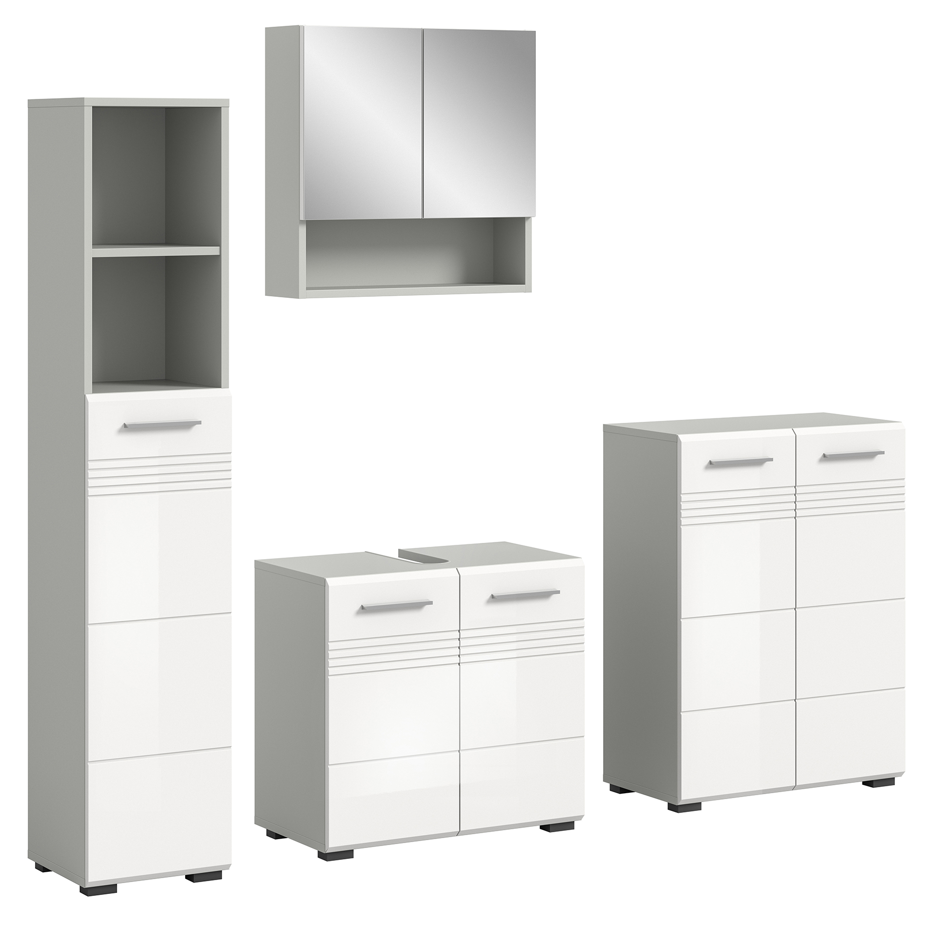 4-teiliges Badmöbel-Set COPA - weiß Hochglanz - hellgrau - 155 cm