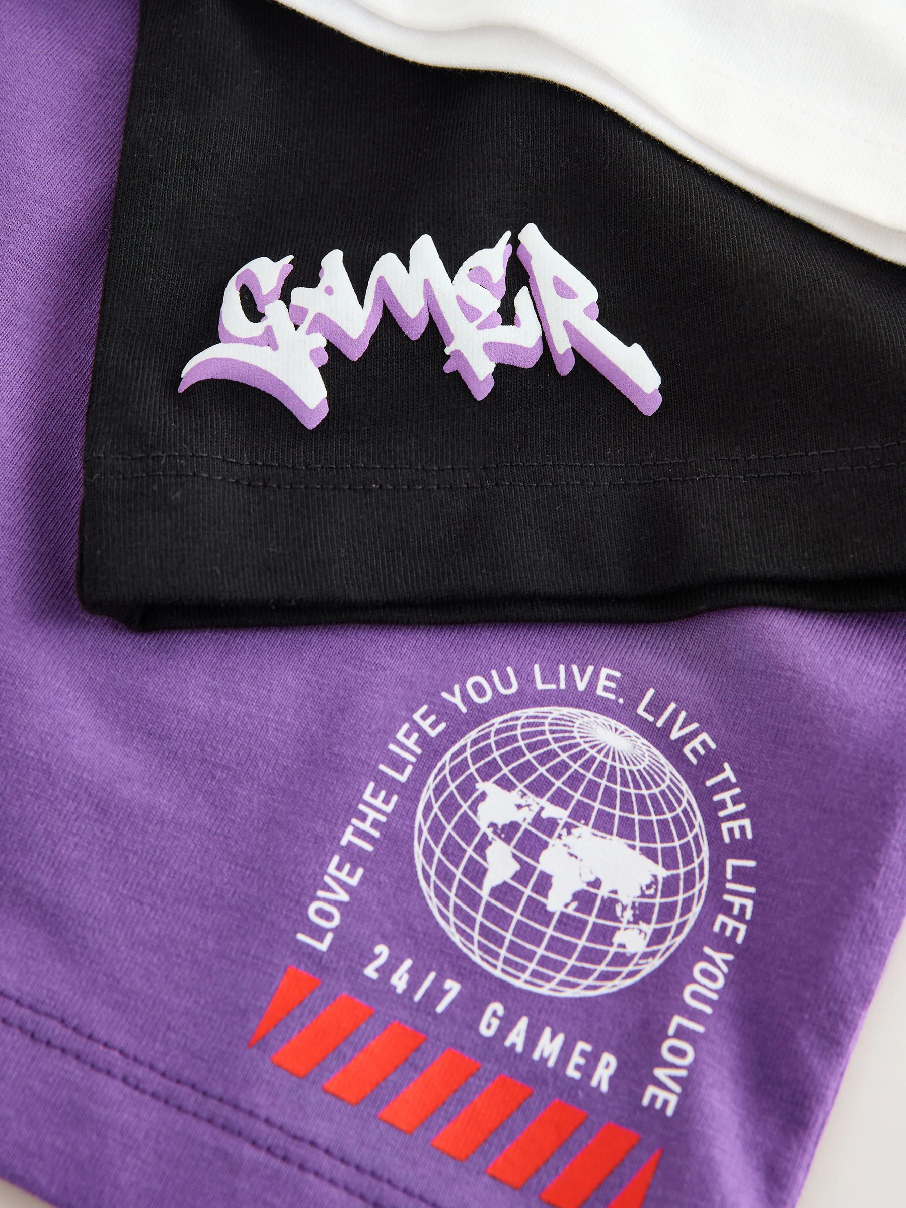 Zwart/Paars/Wit Gamer - 3 Relaxed Fit T-shirts met grafische print en lange mouwen (3-16jr)