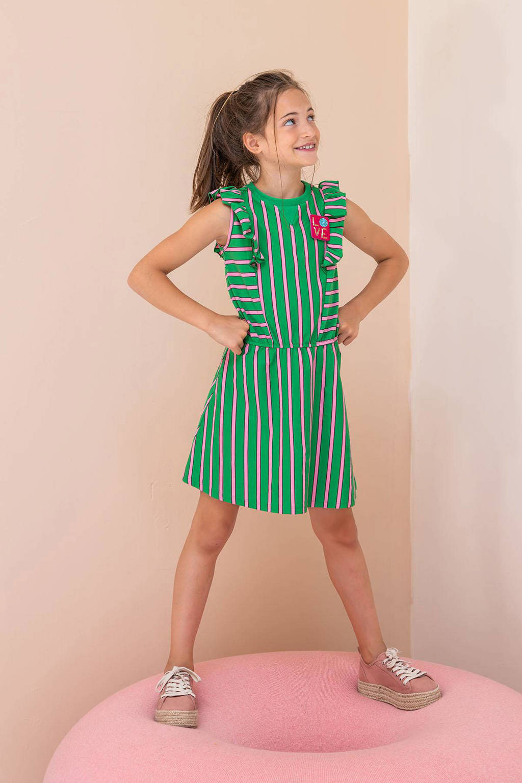 Like Flo gestreepte jurk groen/roze