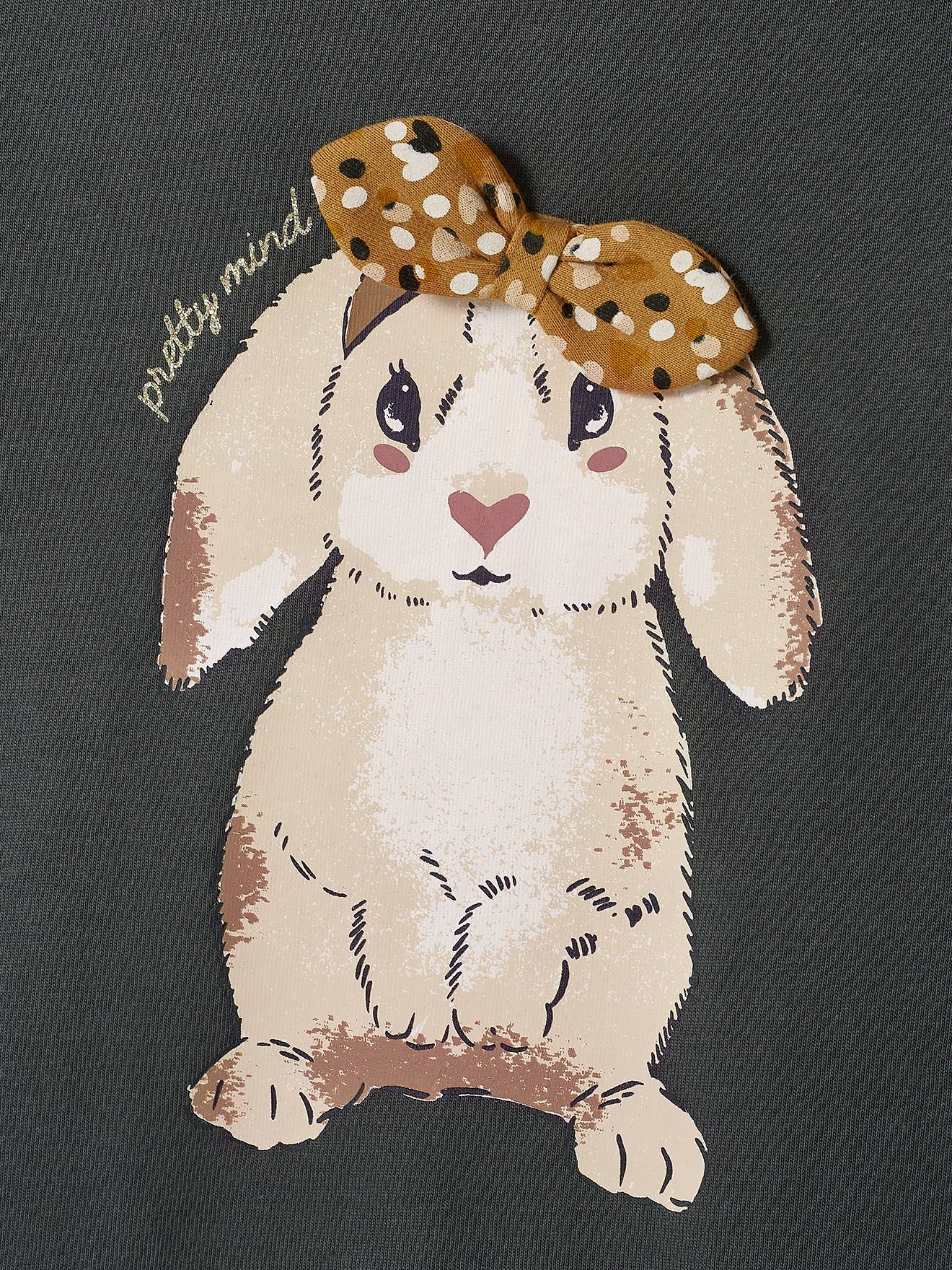 Camiseta com coelho e laço elegante, camiseta lisa cinza-escura infantil com estampas.
