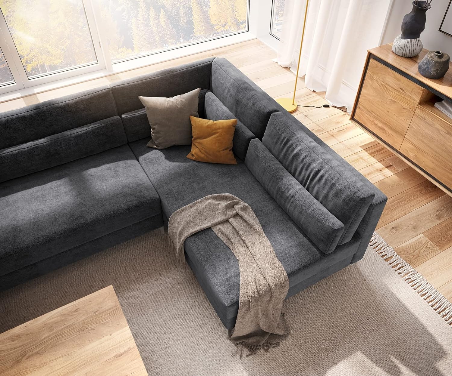 DELIFE Sofa Elio Mikrofaser Graphite 400x185 cm XL Wohnlandschaft