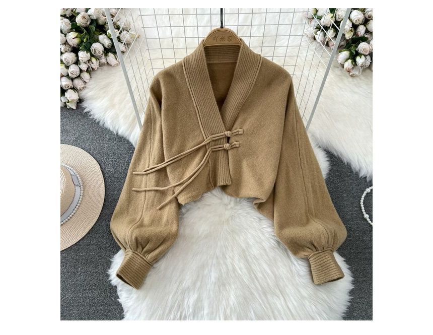 Yearnin - Set: Geribbelde tankjurk + gebreide cardigan met kikkerknoopjes