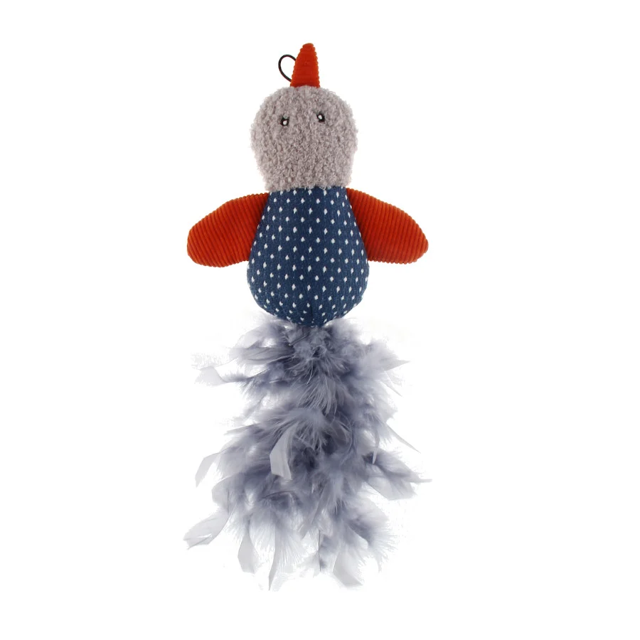 Pássaro de pelúcia com penas da banda The Cat Band